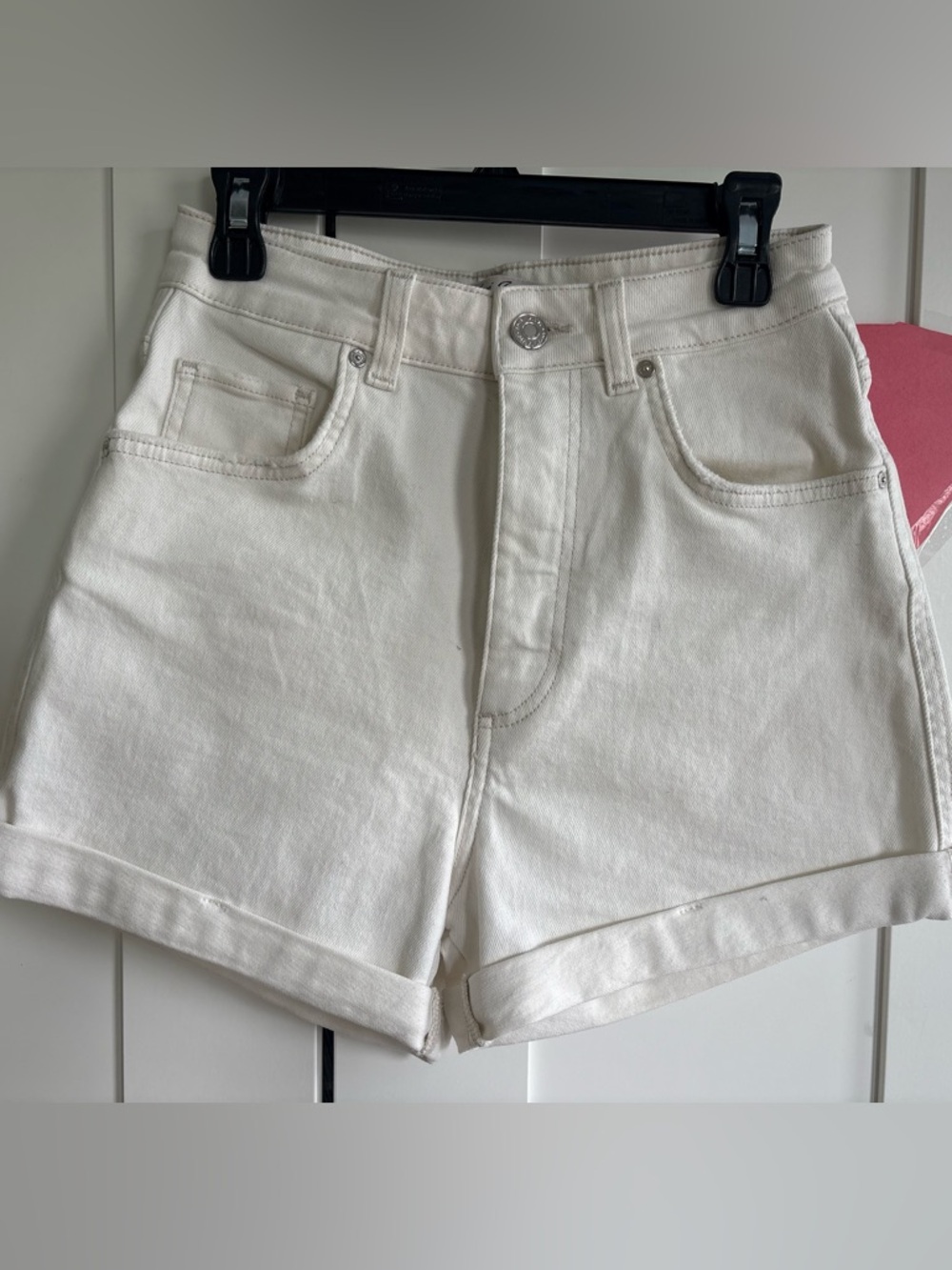 Mavi Women’s Jeans Clara White High-Rise Rolled Hem Denim Shorts, 24
